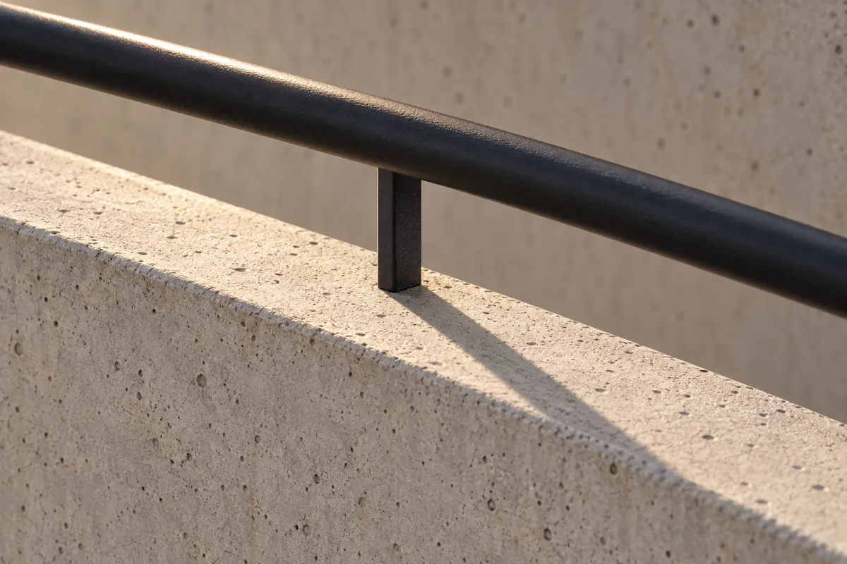 Detalhe do corrimão e sua sombra sobre o concreto, Centro Cultural e Turístico de Ubá, MG