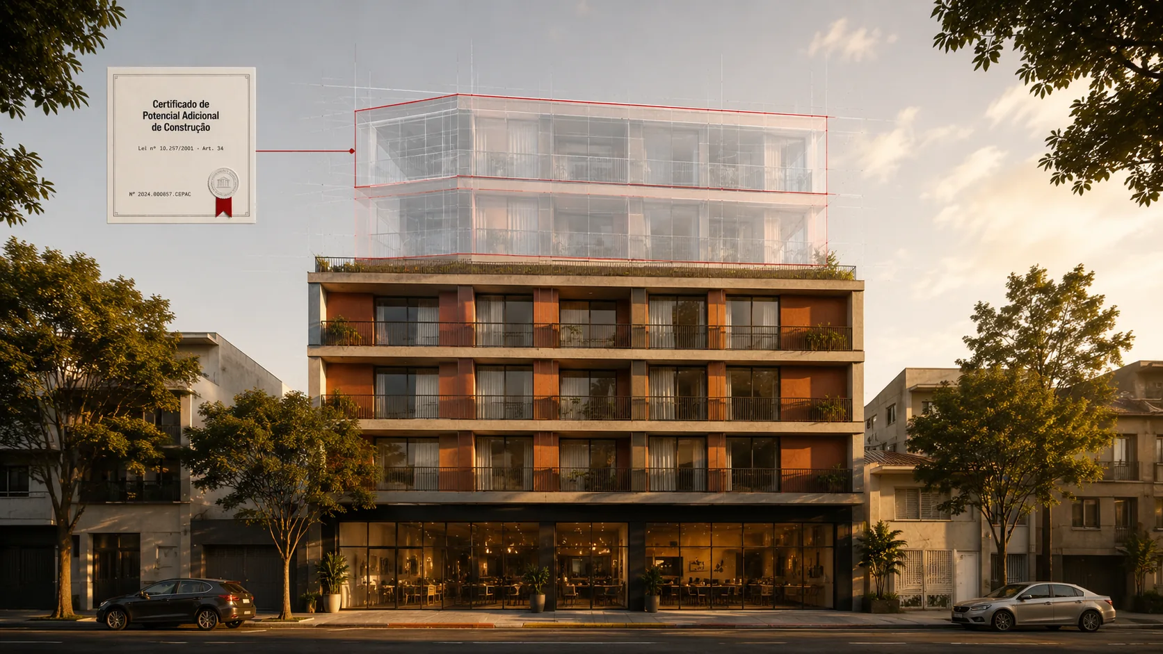Edifício existente recebendo dois pavimentos adicionais via CEPAC