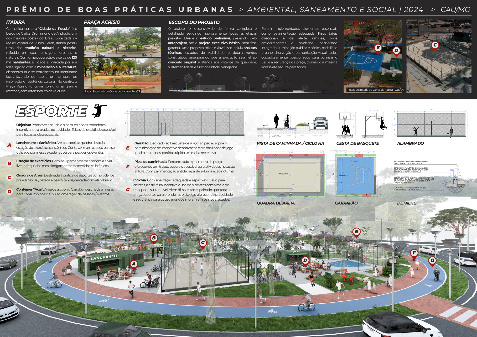 Prancha 2, contexto de Itabira e setor de esporte, Praça Dr. Acrísio Alvarenga, Itabira
