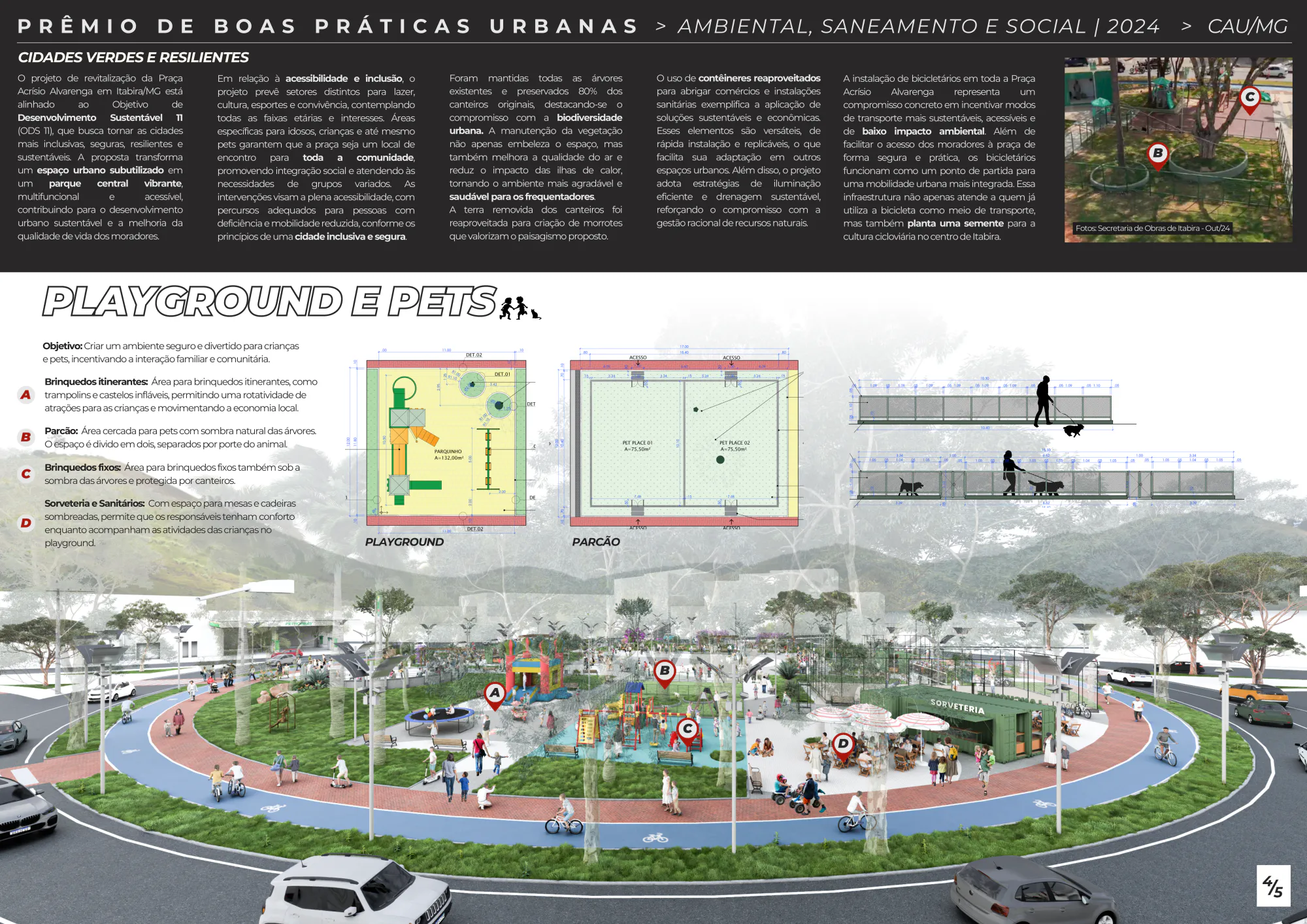 Prancha 4, cidades verdes e resilientes, playground e parcão, Praça Dr. Acrísio Alvarenga, Itabira