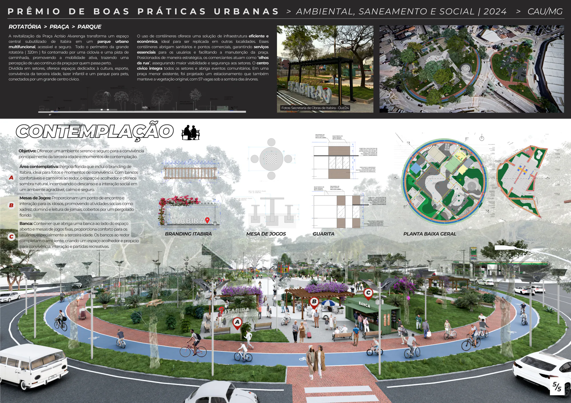 Prancha 5, rotatória que vira parque e setor de contemplação, Praça Dr. Acrísio Alvarenga, Itabira